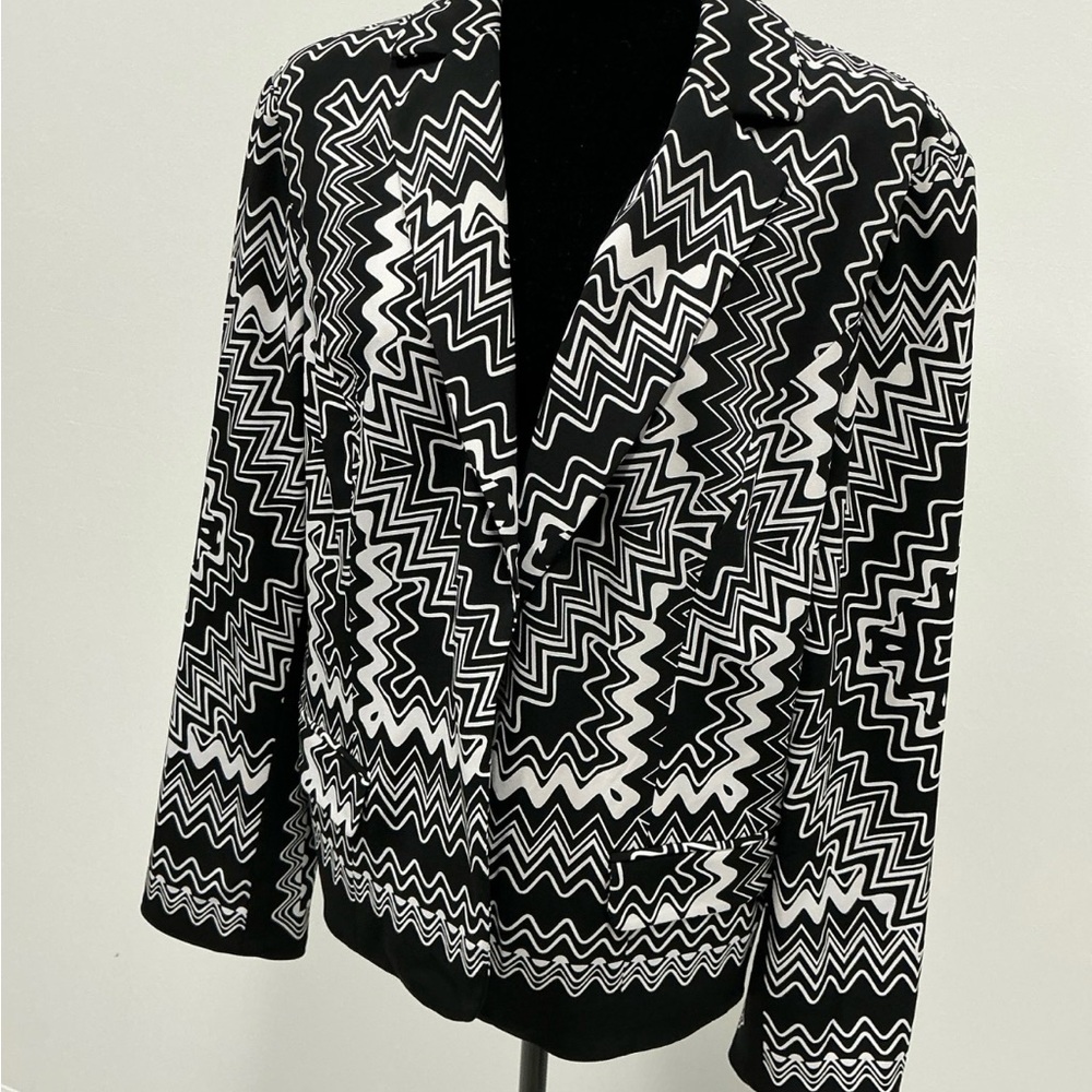 Chico's Elegant Gray black white Geometric Blazer Artsy Art